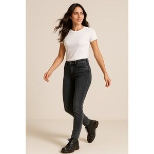 LOFT The Skinny Jeans Black Wash High Rise Denim Size 26|2 Scandi Minimalist